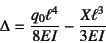 \begin{displaymath}
\Delta=\dfrac{q_0\ell^4}{8EI}-\dfrac{X\ell^3}{3EI}
\end{displaymath}