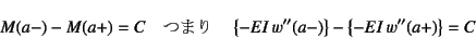 \begin{displaymath}
M(a-)-M(a+)=C \quad \mbox{܂} \quad
\left\{-EI w''(a-)\right\}-\left\{-EI w''(a+)\right\}=C
\end{displaymath}