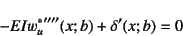 \begin{displaymath}
-EI{w_u^*}''''(x;b)+\delta'(x;b)=0
\end{displaymath}