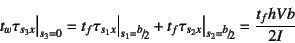 \begin{displaymath}
t_w\tau_{s_3x}\bigr\vert _{s_3=0}=
t_f\tau_{s_1x}\bigr\vert...
...f\tau_{s_2x}\bigr\vert _{s_2=\slfrac{b}{2}}=\dfrac{t_fhVb}{2I}
\end{displaymath}