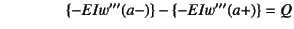 $\qquad\qquad\{-EIw'''(a-)\}-\{-EIw'''(a+)\}=Q$