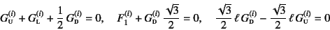 \begin{displaymath}
G\subsc{u}^{(i)}+G\subsc{l}^{(i)}+\frac12 G\subsc{d}^{(i)}=...
...\subsc{d}^{(i)}
-\frac{\sqrt{3}}{2} \ell G\subsc{u}^{(i)}=0
\end{displaymath}