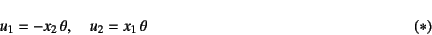 \begin{displaymath}
u_1=-x_2 \theta, \quad u_2=x_1 \theta
\eqno{(*)}
\end{displaymath}