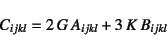 \begin{displaymath}
C_{ijkl}=2 G A_{ijkl}+3 K B_{ijkl}
\index{=c@$\fat{C}$}%
\end{displaymath}