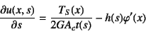 \begin{displaymath}
\D{u(x,s)}{s}=\dfrac{T_S(x)}{2GA_c t(s)}-h(s)\varphi'(x)
\end{displaymath}