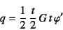 \begin{displaymath}
q = \dfrac12 \dfrac{t}{2} G t \varphi'
\end{displaymath}