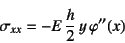 \begin{displaymath}
\sigma_{xx}=-E \dfrac{h}{2} y \varphi''(x)
\end{displaymath}