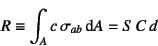 \begin{displaymath}
R\equiv \int_A c \sigma_{ab}\dint A
= S C d
\end{displaymath}