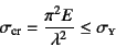 \begin{displaymath}
\sigma\sub{cr}=\dfrac{\pi^2E}{\lambda^2}\leq \sigma\subsc{y}
\end{displaymath}