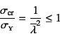 \begin{displaymath}
\dfrac{\sigma\sub{cr}}{\sigma\subsc{y}}
=\dfrac{1}{\overline{\lambda}^2} \leq 1
\end{displaymath}