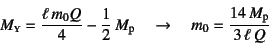 \begin{displaymath}
M\subsc{y}=\dfrac{\ell m_0 Q}{4}-\dfrac12 M\sub{p}
\quad\to\quad
m_0=\dfrac{14 M\sub{p}}{3 \ell Q}
\end{displaymath}