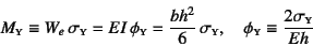 \begin{displaymath}
M\subsc{y}\equiv W_e \sigma\subsc{y}=EI \phi\subsc{y}
=\d...
...bsc{y}, \quad
\phi\subsc{y}\equiv\dfrac{2\sigma\subsc{y}}{Eh}
\end{displaymath}