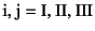 $\mbox{i, j}=\mbox{I, II, III}$