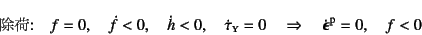 \begin{displaymath}
\mbox{:} \quad
f=0, \quad \dot{f}<0,
\quad \dot{h}<0, \...
...\Rightarrow \quad \dot{\fat{\epsilon}}\super{p} = 0, \quad f<0
\end{displaymath}