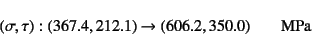 \begin{displaymath}
(\sigma, \tau): (367.4, 212.1) \to (606.2, 350.0) \qquad \mbox{MPa}
\end{displaymath}