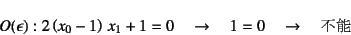 \begin{displaymath}
O(\epsilon): 2\left(x_0-1\right) x_1+1=0 \quad \to \quad 1=0
\quad \to \quad \mbox{s\}
\end{displaymath}