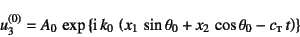 \begin{displaymath}
u_3^{(0)}=A_0 \exp\left\{\mbox{i} k_0 
\left( x_1 \sin\theta_0+x_2 \cos\theta_0-c\subsc{t} t \right) \right\}
\end{displaymath}