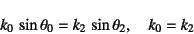 \begin{displaymath}
k_0 \sin\theta_0=k_2 \sin\theta_2, \quad k_0=k_2
\end{displaymath}