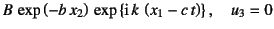 $\displaystyle B \exp\left(-b x_2\right) \exp\left\{\mbox{i} k 
\left(x_1-c t\right)\right\}, \quad u_3=0$