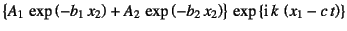 $\displaystyle \left\{A_1 \exp\left(-b_1 x_2\right)+A_2 \exp\left(-b_2 x_2\right)\right\}
 \exp\left\{\mbox{i} k \left(x_1-c t\right)\right\}$