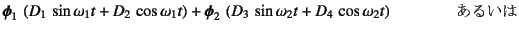 $\displaystyle \fat{\phi}_1 \left(D_1 \sin\omega_1 t+D_2 \cos\omega_1 t\right...
...left(D_3 \sin\omega_2 t+D_4 \cos\omega_2 t\right)
\qquad\qquad\mbox{邢}$