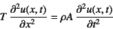 \begin{displaymath}
T \D[2]{u(x,t)}{x}=\rho A \D[2]{u(x,t)}{t}
\end{displaymath}