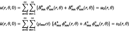 \begin{eqnarray*}
u(r,\theta,0)&=& \sum_{n=0}^\infty \sum_{m=1}^\infty
\left\{ ...
...c}_{mn} \phi\supersc{c}_{nm}(r,\theta) \right\}
=v_0(r,\theta)
\end{eqnarray*}