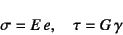 \begin{displaymath}
\sigma=E e,\quad \tau=G \gamma
\end{displaymath}