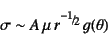 \begin{displaymath}
\sigma\sim A \mu r^{\slfrac{-1}{2}} g(\theta)
\end{displaymath}