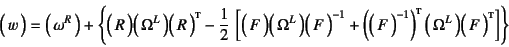 \begin{displaymath}
\matrx{w}=\matrx{\omega^R}+\left\{
\matrx{R}\matrx{\Omega^L...
...right)\supersc{t}\matrx{\Omega^L}
\matrx*{F}
\right]
\right\}
\end{displaymath}