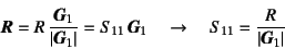 \begin{displaymath}
\fat{R}=R \dfrac{\fat{G}_1}{\left\vert\fat{G}_1\right\vert}...
...\quad\to\quad S_{11}=\dfrac{R}{\left\vert\fat{G}_1\right\vert}
\end{displaymath}