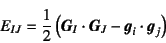 \begin{displaymath}
E_{IJ}=\dfrac12 \left(\fat{G}_I\cdot\fat{G}_J-\fat{g}_i\cdot\fat{g}_j\right)
\end{displaymath}