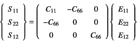 \begin{displaymath}
\left\{
\begin{array}{c}
S_{11} \ S_{22} \ S_{12}
\end{ar...
...egin{array}{c}
E_{11} \ E_{22} \ E_{12}
\end{array}\right\}
\end{displaymath}