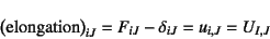 \begin{displaymath}
\left(\mbox{elongation}\right)_{iJ}=F_{iJ}-\delta_{iJ}=u_{i,J}=U_{I,J}
\end{displaymath}